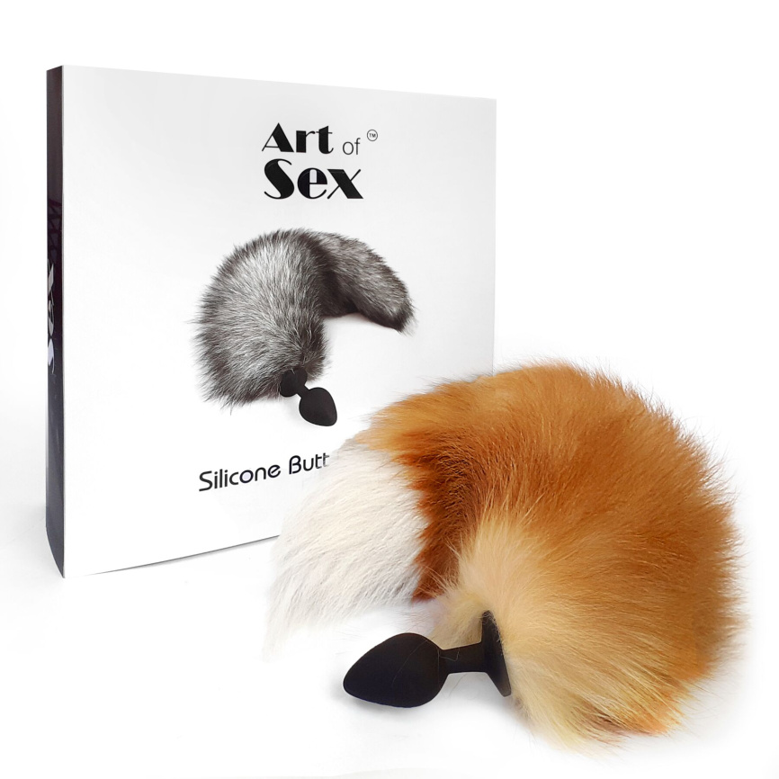 Силіконова анальна пробка з хвостом із натурального хутра Art of Sex size M Red fox фото 6