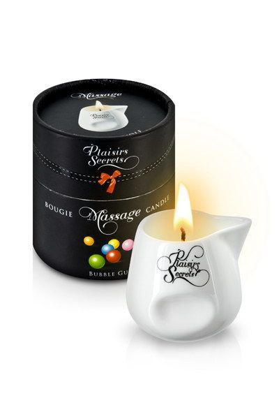 Масажна свічка Plaisirs Secrets Bubble Gum (80 мл) подарункова упаковка, керамічний посуд фото 1