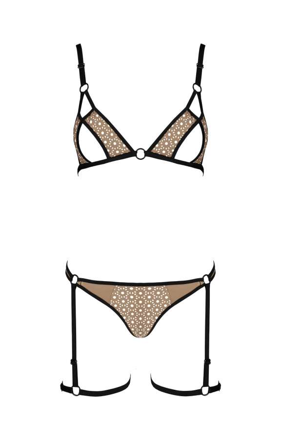 Еротичний комплект спідньої білизни Passion GABI SET S/M beige, трусики з гартерами фото 3