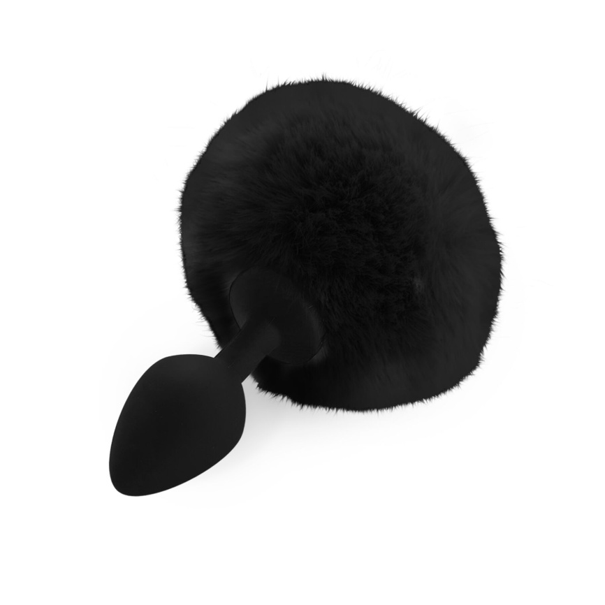 Силіконова анальна пробка М Art of Sex - Silicone Butt plug Rabbit Tail Black, діаметр 3,5 см фото 1