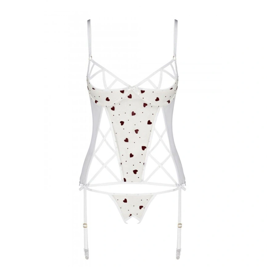 Корсет с подвязками, стринги Passion LOVELIA CORSET S/M, white фото 12