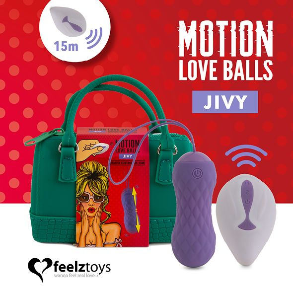 Вагінальні кульки з масажем і вібрацією FeelzToys Motion Love Balls Jivy з пультом ДК, 7 режимів фото 1