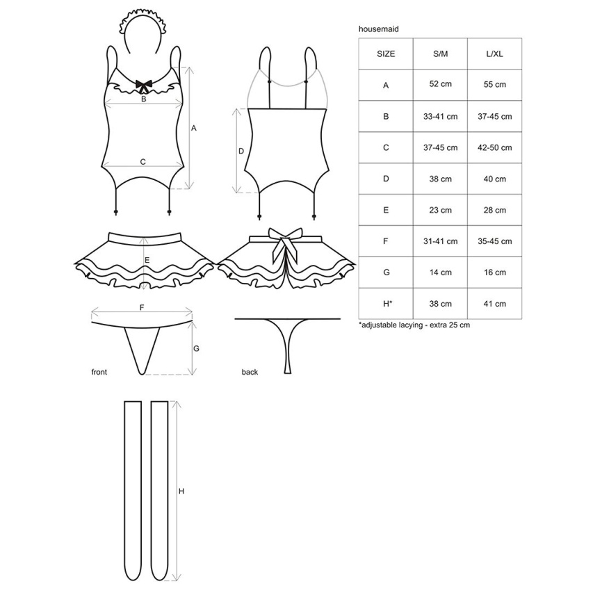 Еротичний костюм покоївки зі спідницею Obsessive Housemaid 5 pcs costume S/M, black, топ, спідниця, стринги, пов'язка на голову, п фото 8