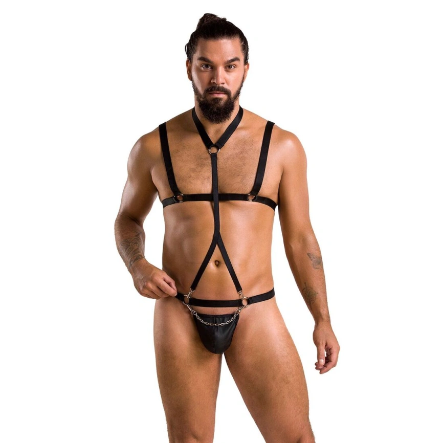 Комплект мужского белья из стреп Passion 039 SET ANDREW XXL/XXXL Black, стринги, шлейка фото 9