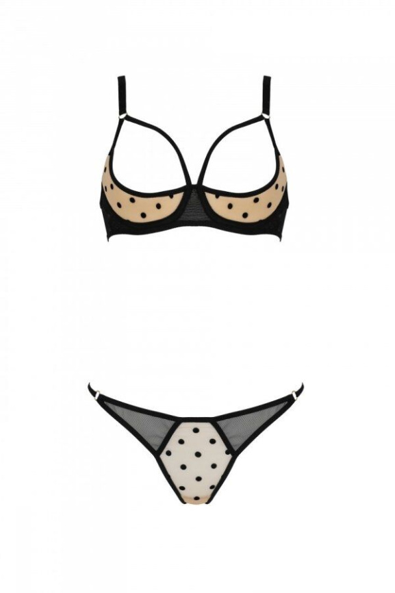 Еротичний комплект Passion MARINA SET WITH OPEN BRA, S/M, beige, відкриті чашки фото 3