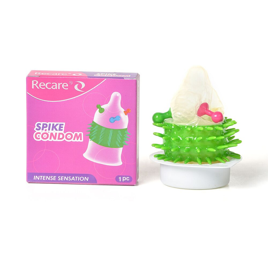 Насадка на член Recare Spike Condom Pink (презерватив з кульками та рядами шипів) фото 1