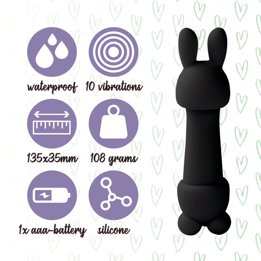 Мінівібратор FeelzToys Mister Bunny Black з двома насадками фото 5