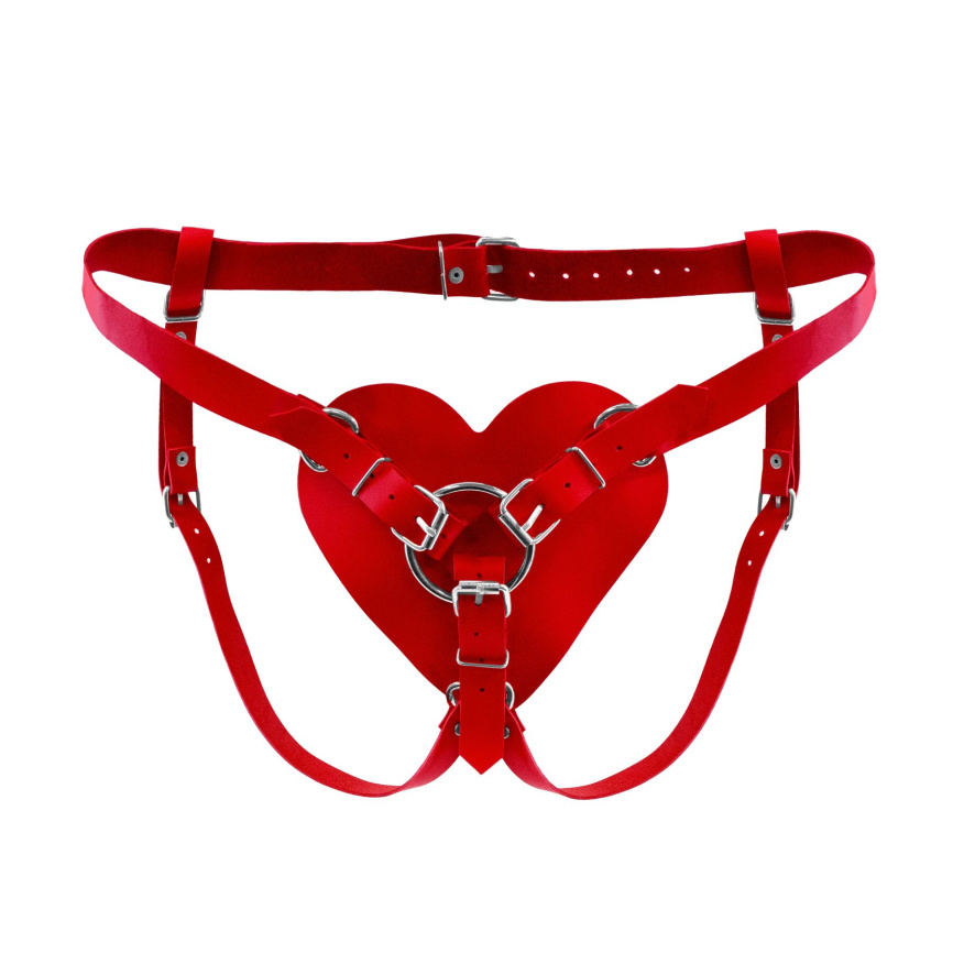 Трусики Серце для страпону з натуральної шкіри Feral Feelings - Hearts Strap-on Belt Red фото 1