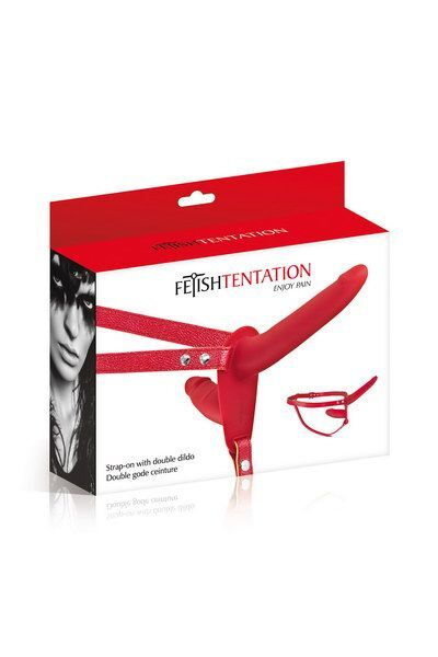Подвійний страпон Fetish Tentation Strap-On with Double Dildo Red (м'яте паковання!!!) фото 3