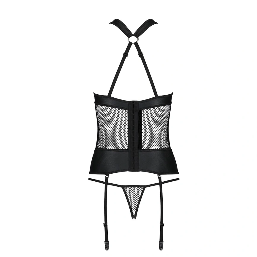 Сетчатый комплект корсет с халтером, съемные подвязки и трусики Passion AMANDA CORSET L/XL, black фото 12