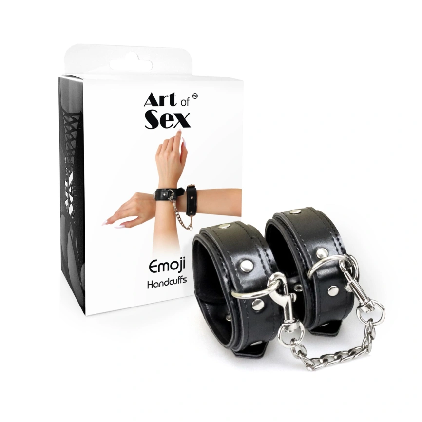 Наручники из экокожи Art of Sex - Handcuffs Emoji, цвет черный фото 4