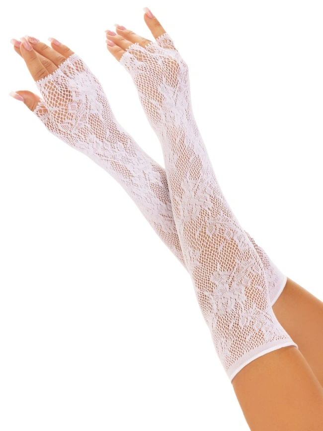Митенки Leg Avenue Lace Opera Length Fingerless Gloves, белые, ажурные, длина выше локтя фото 1