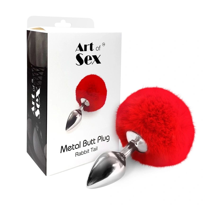 Металлическая анальная пробка М Art of Sex - Metal Butt plug Rabbit Tail Red, диаметр 3,4 см фото 3