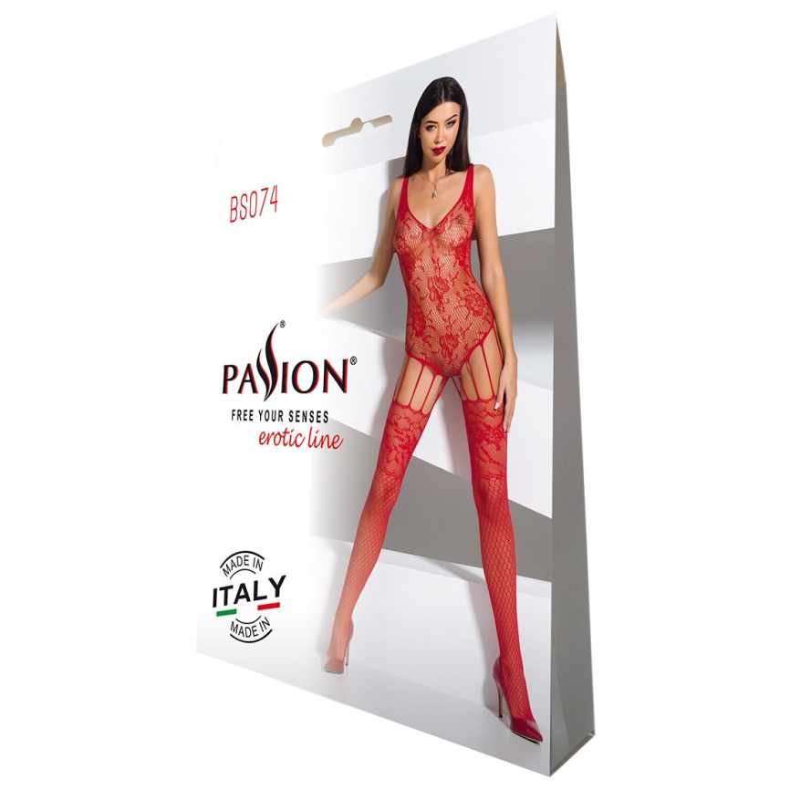 Ажурний бодістокінг з імітацією панчіх Passion BS074 red фото 4
