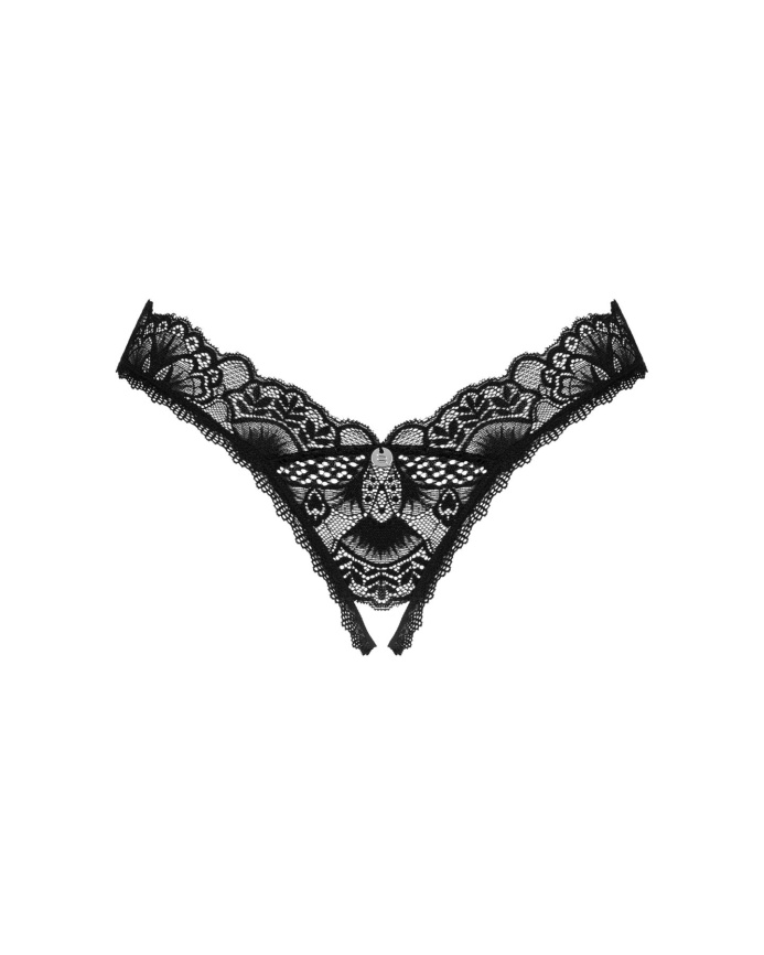 Мереживні стрінги Obsessive Donna Dream crotchless thong XL/2XL Black, відкритий доступ фото 3