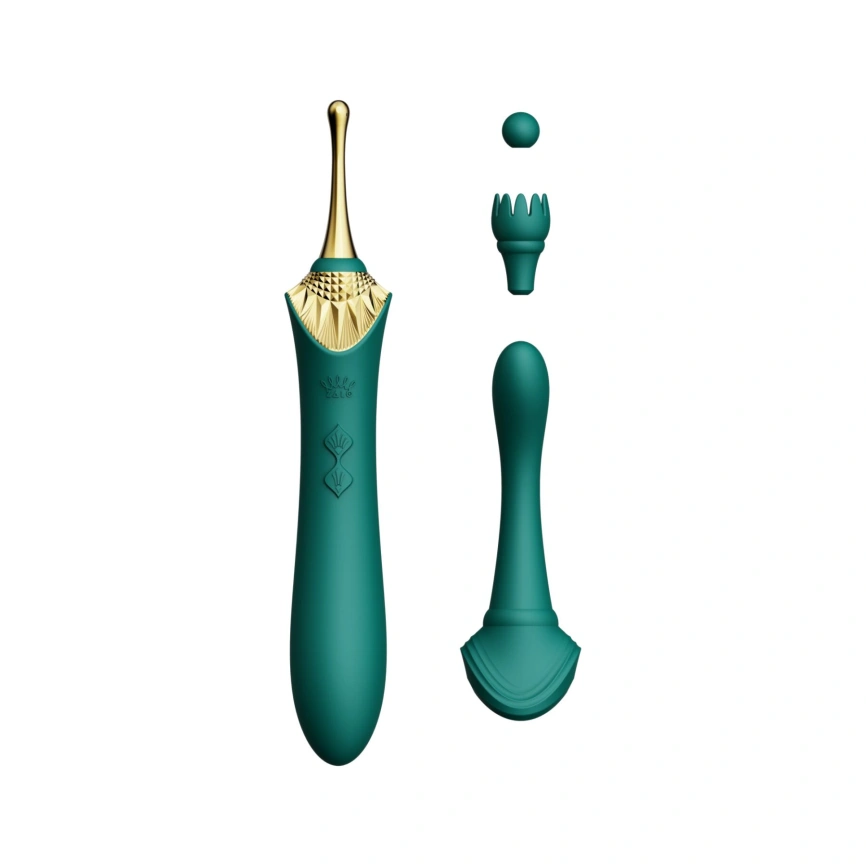 Вагинально-клиторальный вибратор Zalo — Bess Turquoise Green, многофункциональный с насадками фото 1