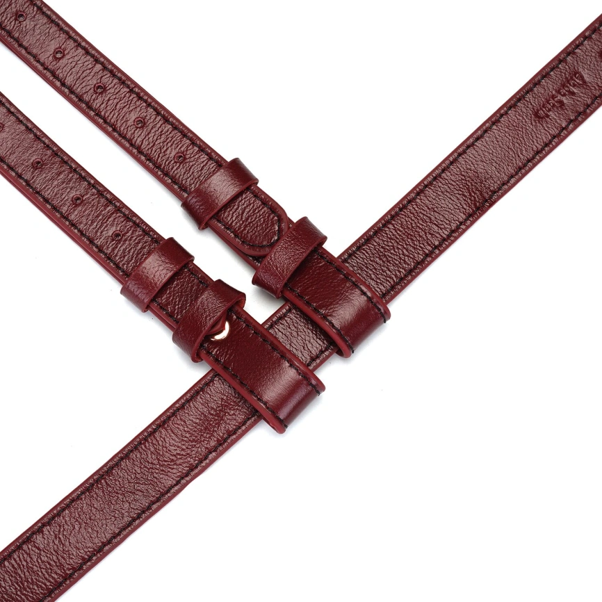 Кожаные трусы для страпона Liebe Seele Wine Red Strap on Harness, универсальный размер фото 6