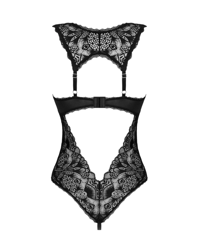 Кружевное боди Obsessive Donna Dream crotchless teddy XL/2XL Black, открытый доступ фото 4