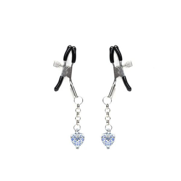 Затискачі для сосків із сердечком Liebe Seele Glow-in-dark Nipple Clamps Blue, світяться в темряві фото 1