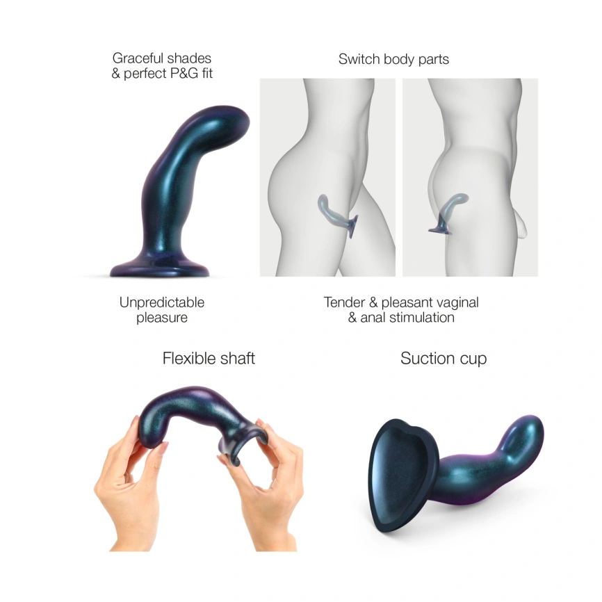 Дилдо Strap-On-Me DILDO PLUG SNAKY METALLIC BLUE, размер M, диаметр 4 см, вводимая длина 15,3 см фото 3