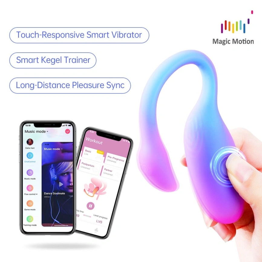 Смарт-виброяйцо Magic Motion Flamingo Max Blue 2 в 1: виброяйцо и тренажер Кегеля, 10 режимов фото 5