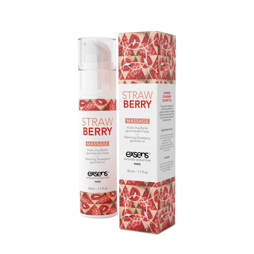 Массажное масло EXSENS Strawberry 50 мл разогревающее, без сахара, без парабенов, съедобное фото 1