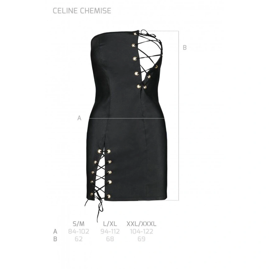 Мини-платье из экокожи Passion CELINE CHEMISE XXL/XXXL, black, шнуровка, трусики в комплекте фото 13
