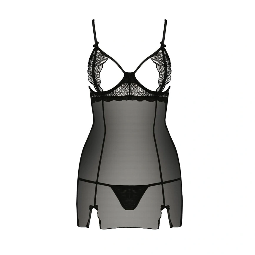 Прозрачная сорочка приталенная Passion QUENTRIS CHEMISE XXL/XXXL, black, трусики фото 9