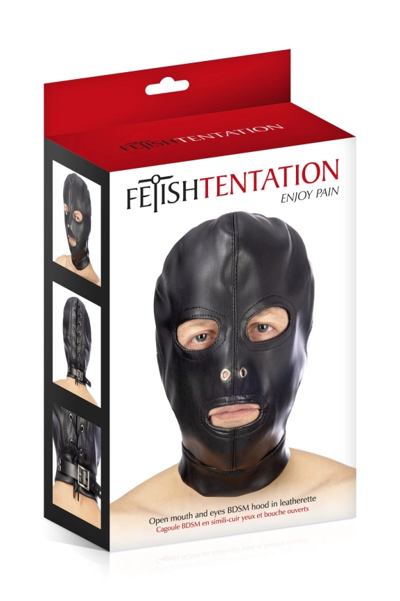 Капюшон для БДСМ с открытыми глазами и ртом Fetish Tentation Open mouth and eyes BDSM hood фото 3
