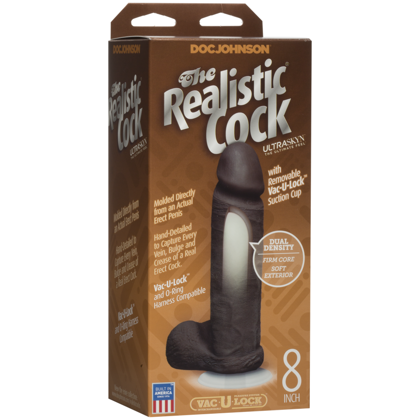 Фалоімітатор Doc Johnson The Realistic Cock 8 inch Black - ULTRASKYN, Vack-U-Lock, діаметр 5,1 см фото 3