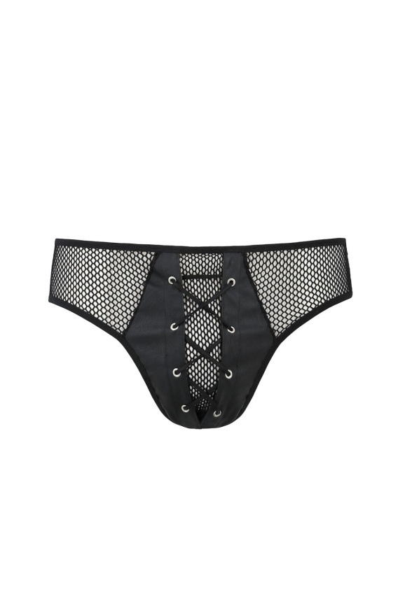 Чоловічі труси зі шнурівкою Passion 035 SLIP RICHARD S/M Black, екошкіра, сітка фото 3