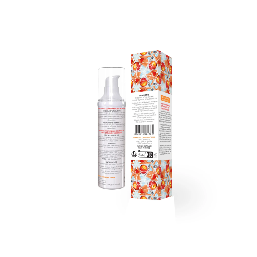 Масажна олія EXSENS Organic White Peach 50мл розігрівальна, без цукру, без парабенів, їстівна фото 2