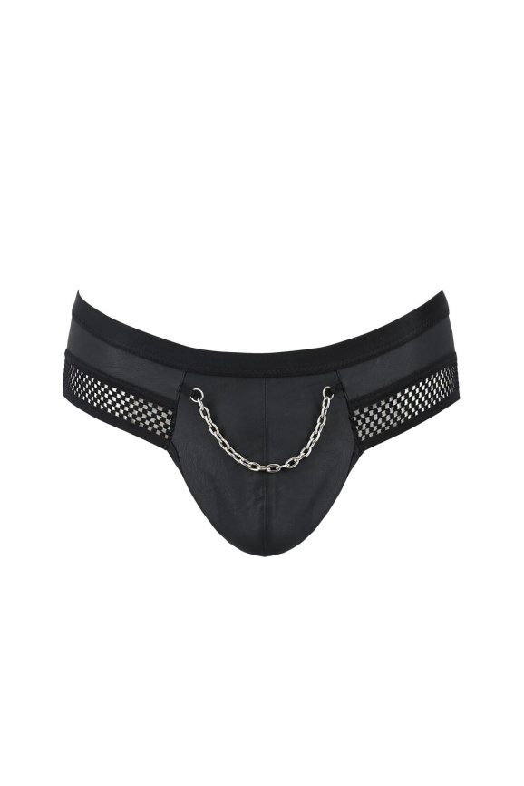 Чоловічі труси з ланцюжком Passion 030 SLIP TOM S/M Black, екошкіра, відкриті сідниці фото 3