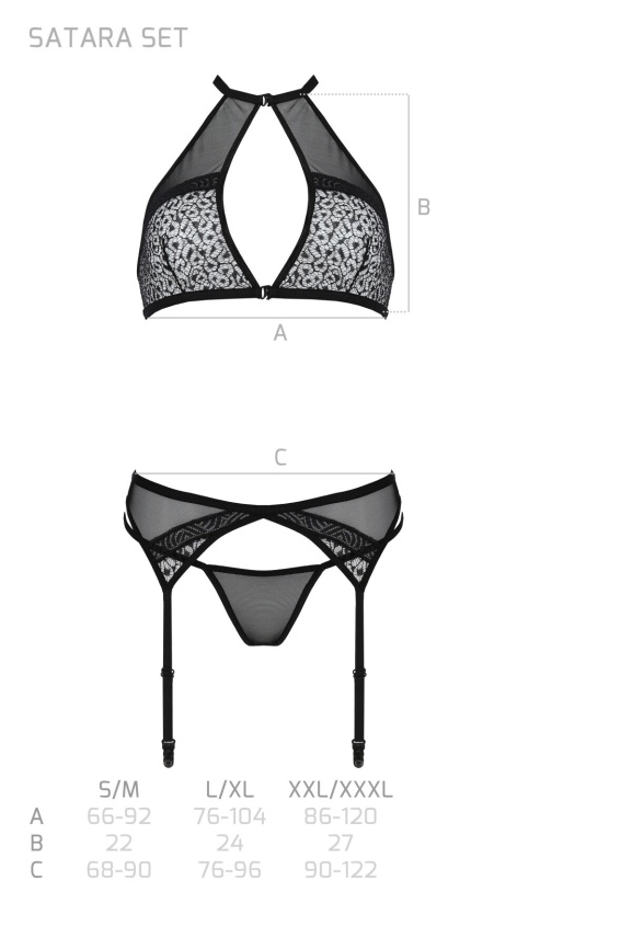 Комплект білизни Passion SATARA SET L/XL red, топ, пояс для панчіх, стрінги фото 7