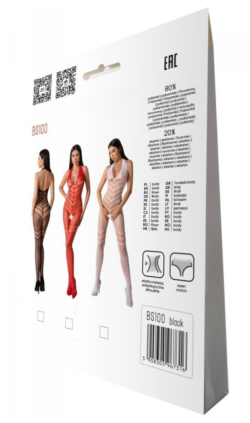 Бодістокінг з плетінням на животику Passion BS100 One Size, black, декоративний шов, з доступом фото 7