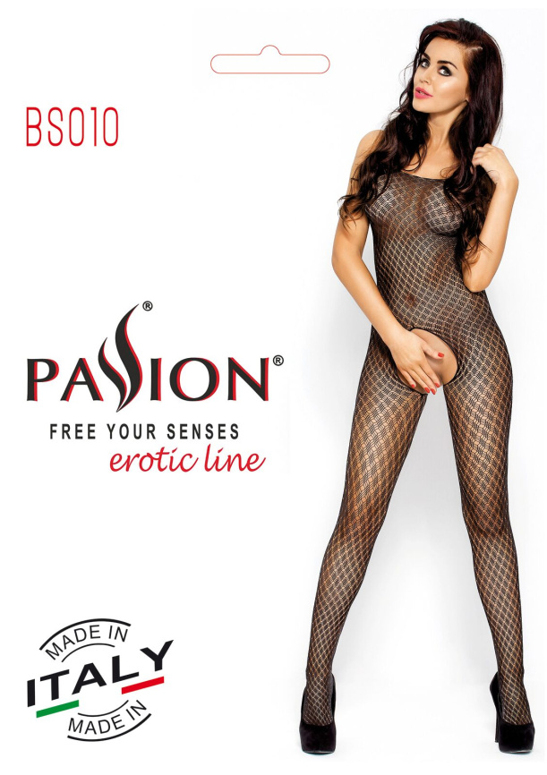 Бодістокінг Passion BS010 black, комбінезон, дрібна сіточка фото 4