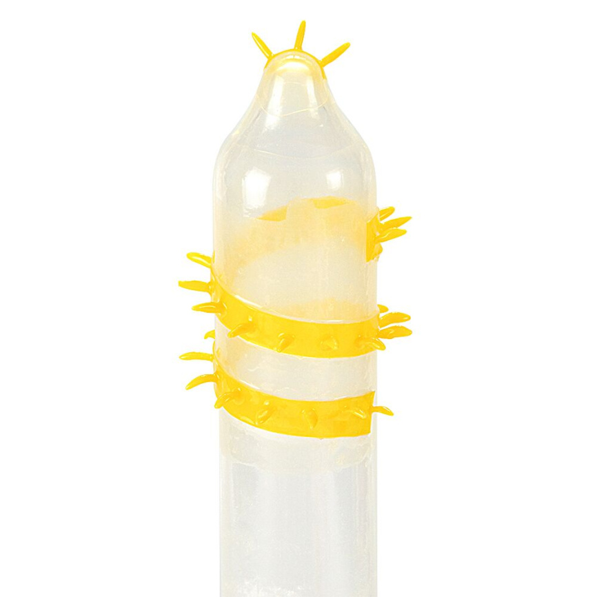 Насадка на член Recare Spike Condom Yellow (презерватив з вусиками та спіраллю шипів) фото 2