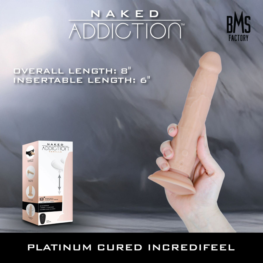 Фалоімітатор з ротацією та пульсацією Naked ADDICTION 8″ Rotating & Thrusting Dong - Vanilla фото 16