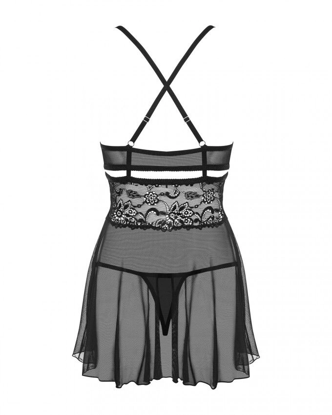 Эротический кружевной комплект с сеточкой Obsessive 838-BAB-1 babydoll & thong black XXL, черный, пе фото 7