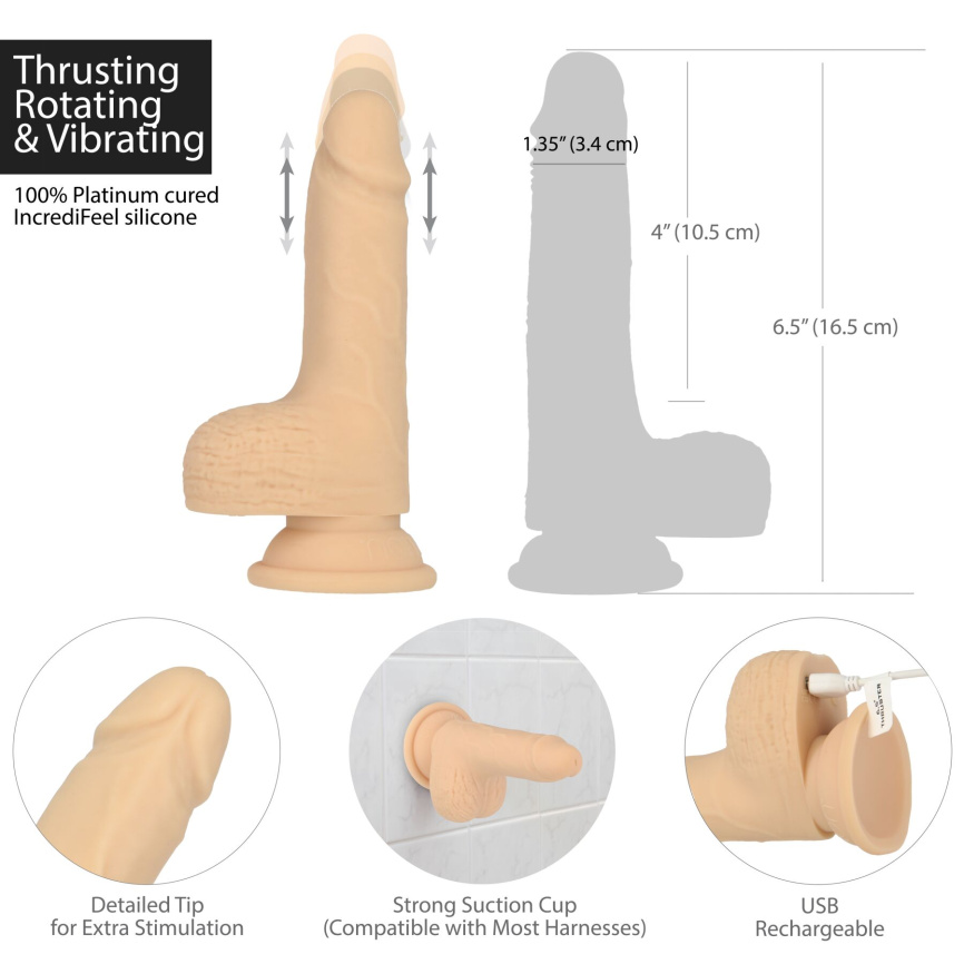 Фалоімітатор-пульсатор Naked Addiction 6.5″ Thrusting Dong With Remote, рухи вперед-назад, пульт ДК фото 3