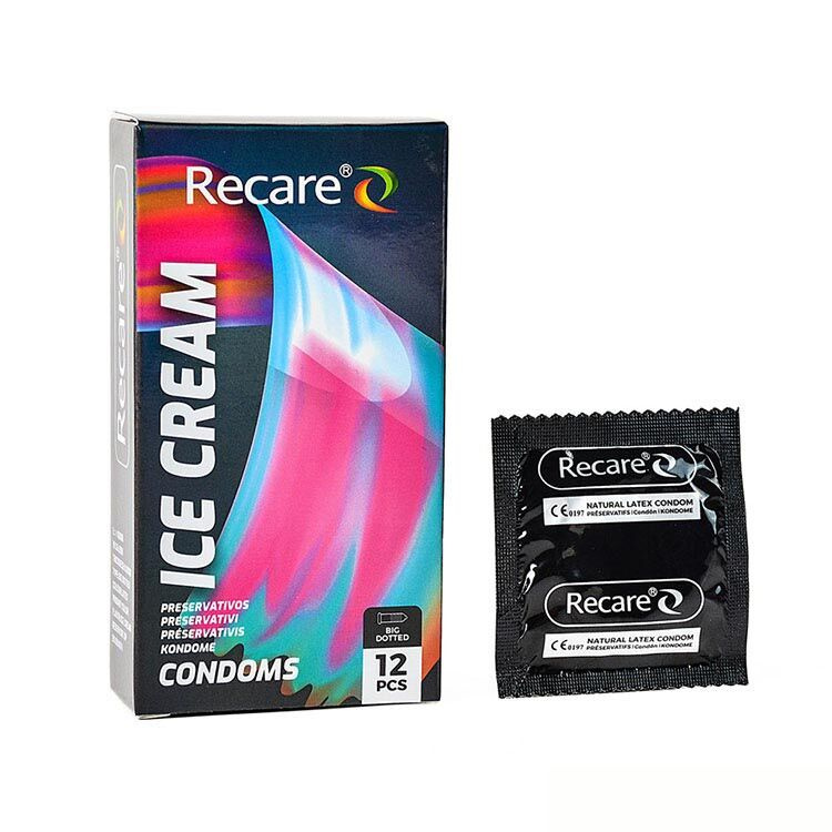 Презервативи Holographic Recare Ice Cream Big Dotted Condoms 12 шт, з пухирцями, аромат: морозиво фото 1