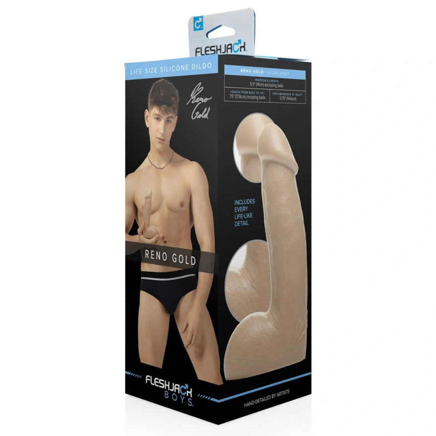 Фаллоимитатор Fleshjack Boys: Reno Gold Dildo, по слепку пениса порноактера фото 6