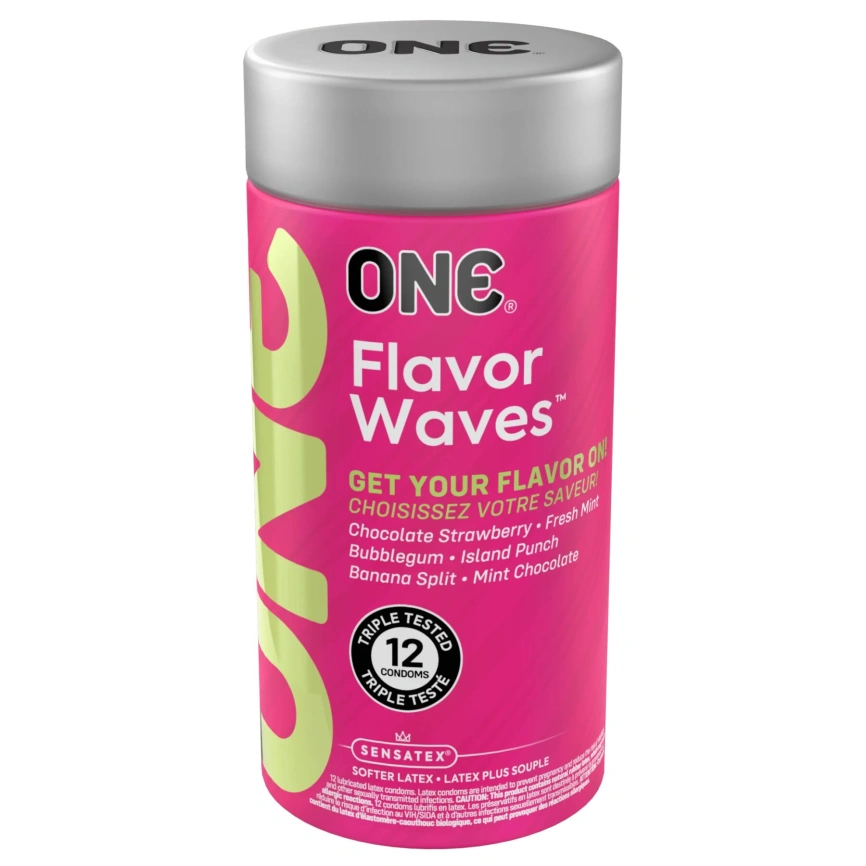 Ароматизированные презервативы ONE FlavorWaves, 12 шт, 6 ароматов, 6 цветов, подарочная упаковка-тубус фото 1