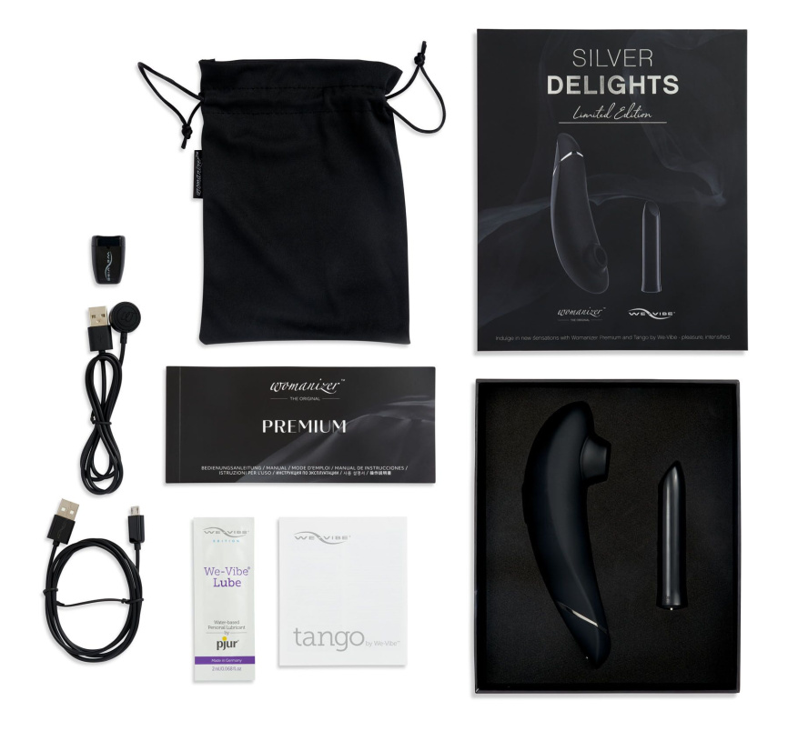 Преміальний подарунковий набір Silver Delights Collection: Womanizer Premium та We-Vibe Tango фото 5