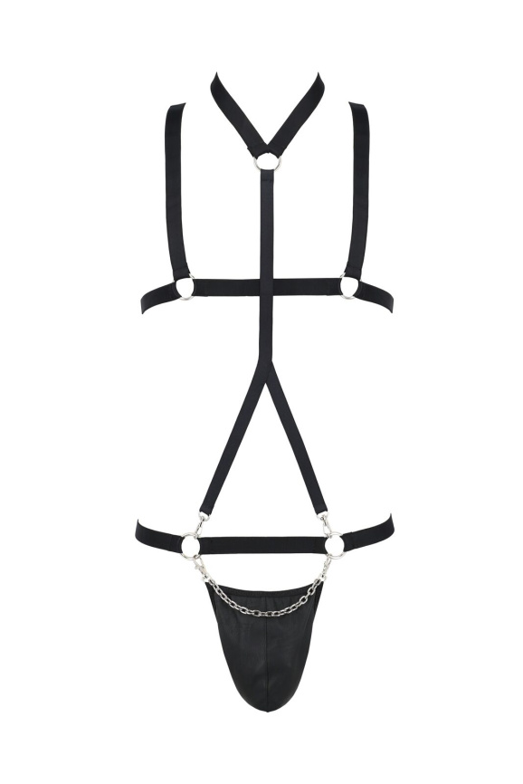 Комплект чоловічої білизни зі стреп Passion 039 SET ANDREW S/M Black, стринги, шлейки фото 3