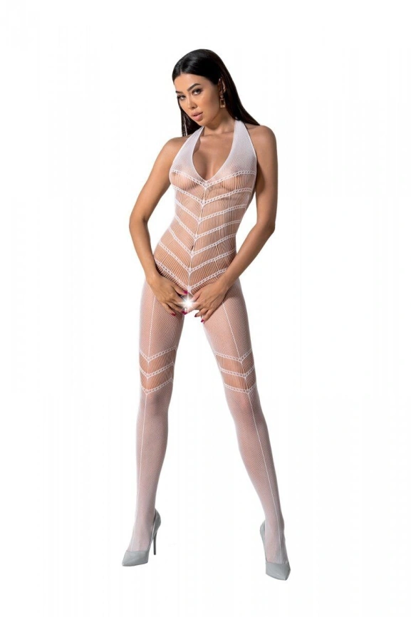 Бодистокинг с плетением на животике Passion BS100 One Size, white, декоративный шов, с доступом фото 1