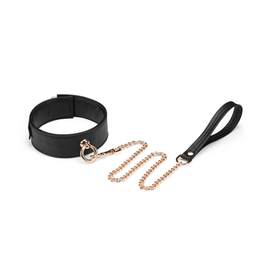 Нашийник з повідцем Liebe Seele Black Organosilicon Collar with Leash, екошкіра фото 1