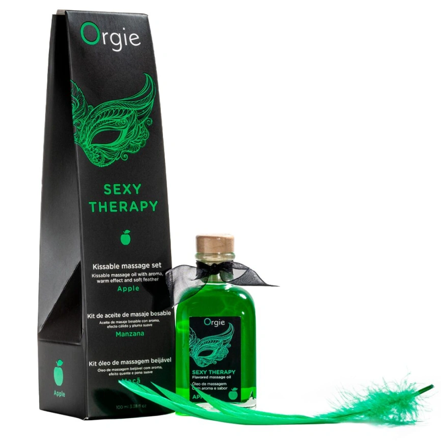 Набор для массажа Orgie – Sexy Therapy Apple (100 мл), съедобное разогревающее масло + перышко фото 1