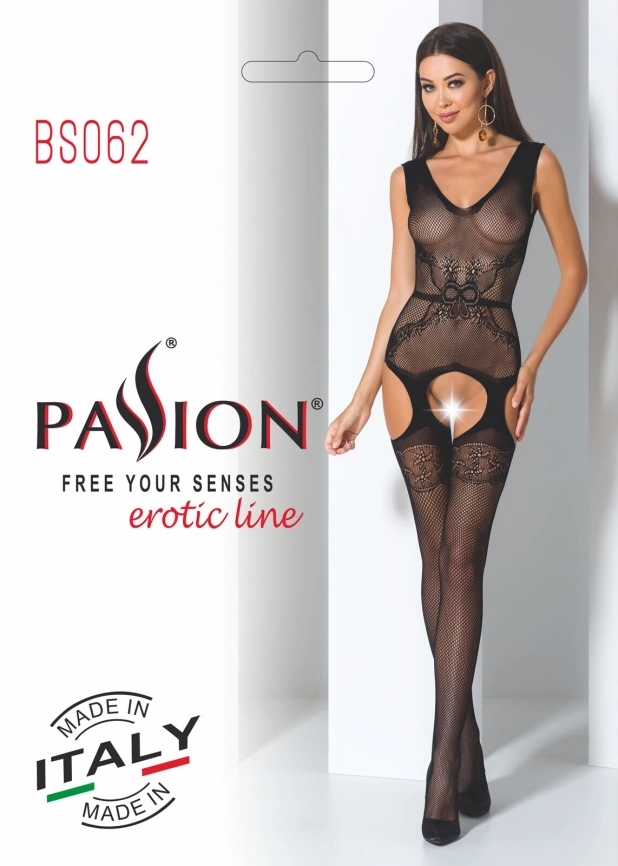 Сетчатый бодистокинг Passion BS062 One Size, Black, комбинезон, имитация чулок, открытый доступ фото 6