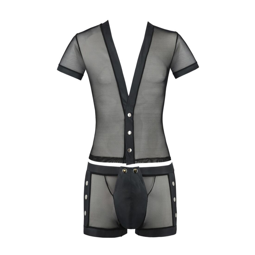 Комплект сітчастої чоловічої білизни Passion 052 SET MICHAEL L/XL black, сорочка, боксери, заклепки фото 11